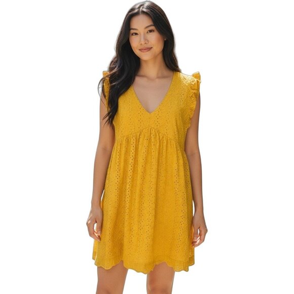 Knox Rose Sahara Gold Eyelet Dress w/Ruffle Sleeves - NWT - Size M - Picture 1 of 9